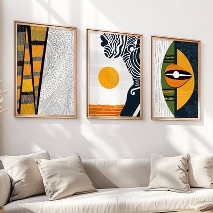 Set of 3 abstract african art, black woman portrait, African American art for contemporary home decor