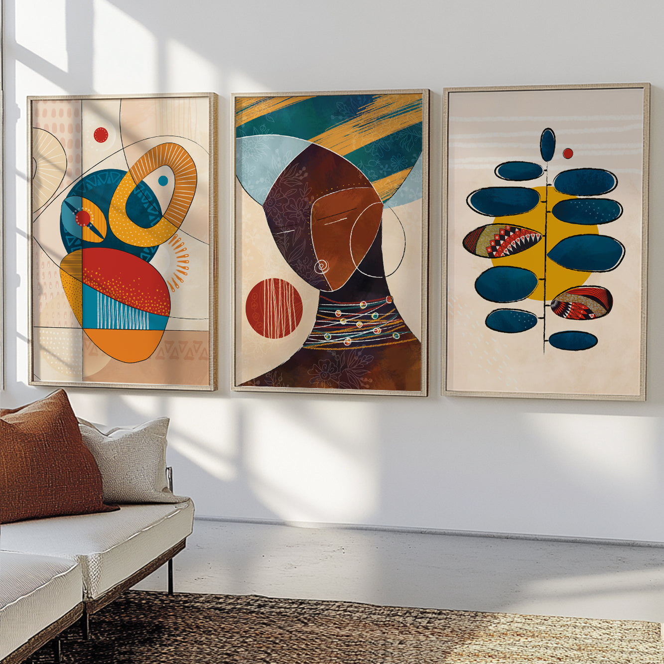 Set of 3 vibrant African American art prints, ethnic gallery wall set for bedroom decor