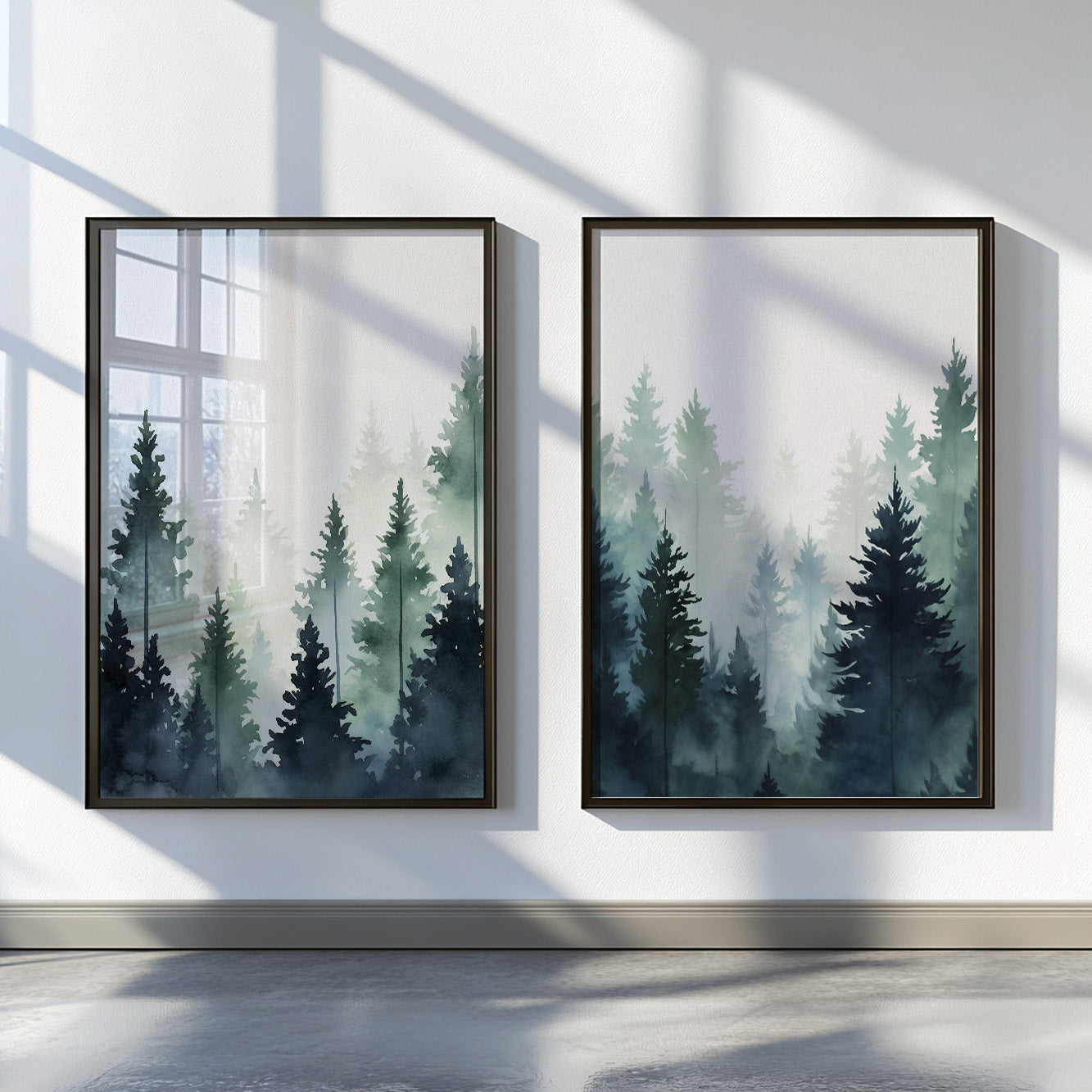 Set of 2 Mountain Pine Tree Prints – Nordic Nature Wall Art for Home Decor