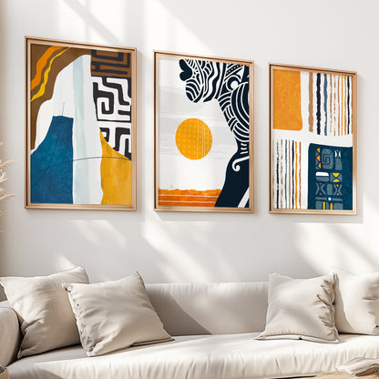 Contemporary Colorful African American Art – Set of 3 Prints, Abstract Black Woman Gallery Wall