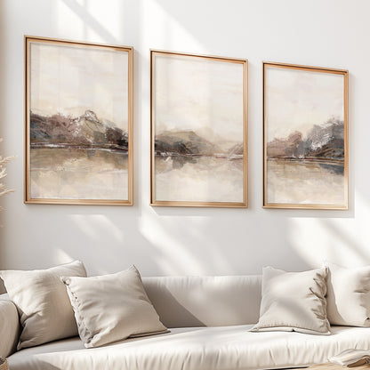 Abstract Gallery Wall Set of 3 Prints – Minimalist Landscape Painting, Aesthetic Room Decor Above Bed Art