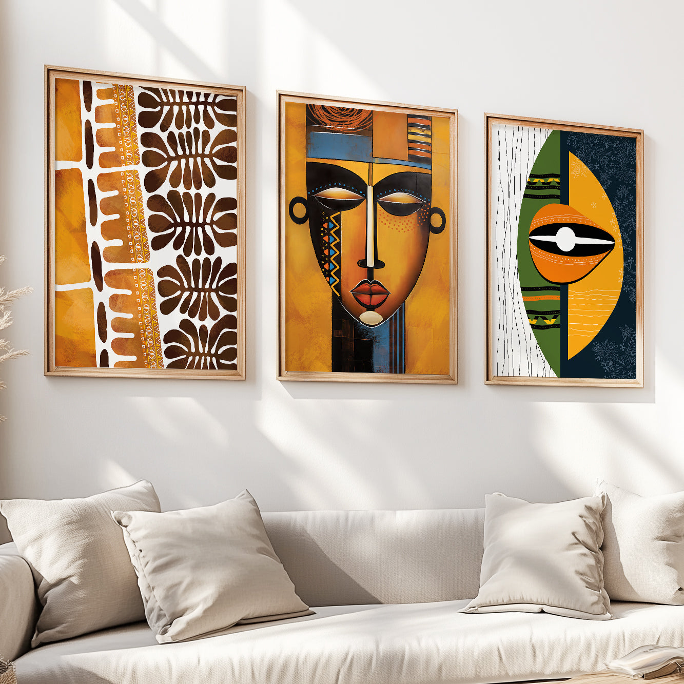 Colorful Modern African Wall Art Set of 3 – Abstract Ethnic Art Prints for Home Decor