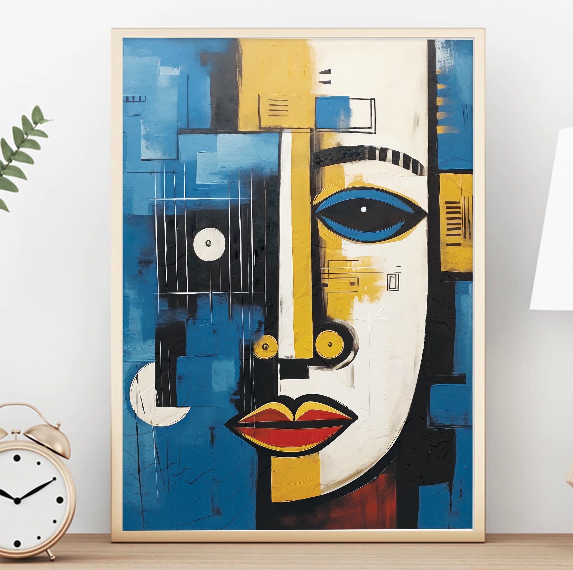 Contemporary African American art print – navy blue and yellow abstract wall art for modern home decor