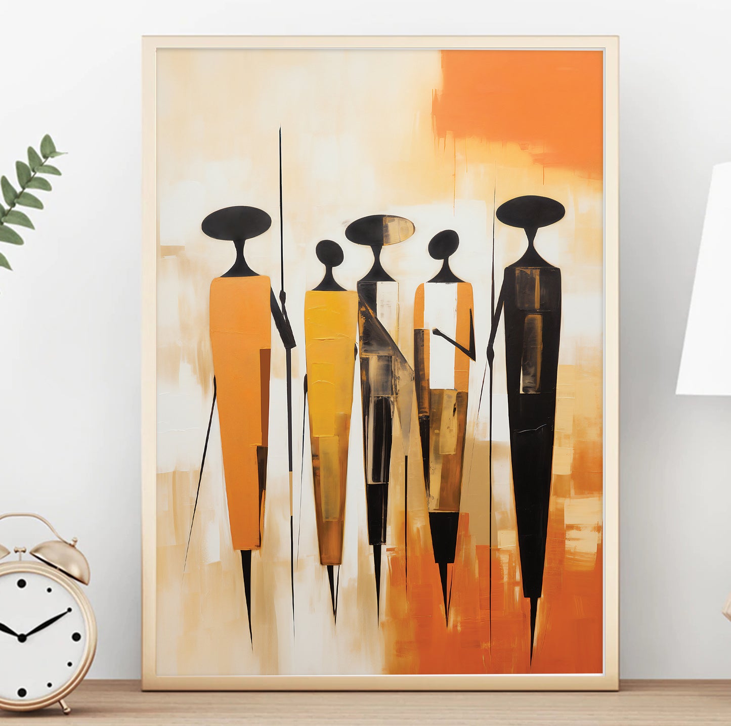 Contemporary African abstract wall art – minimalist ethnic figures, oversized poster for living room or bedroom