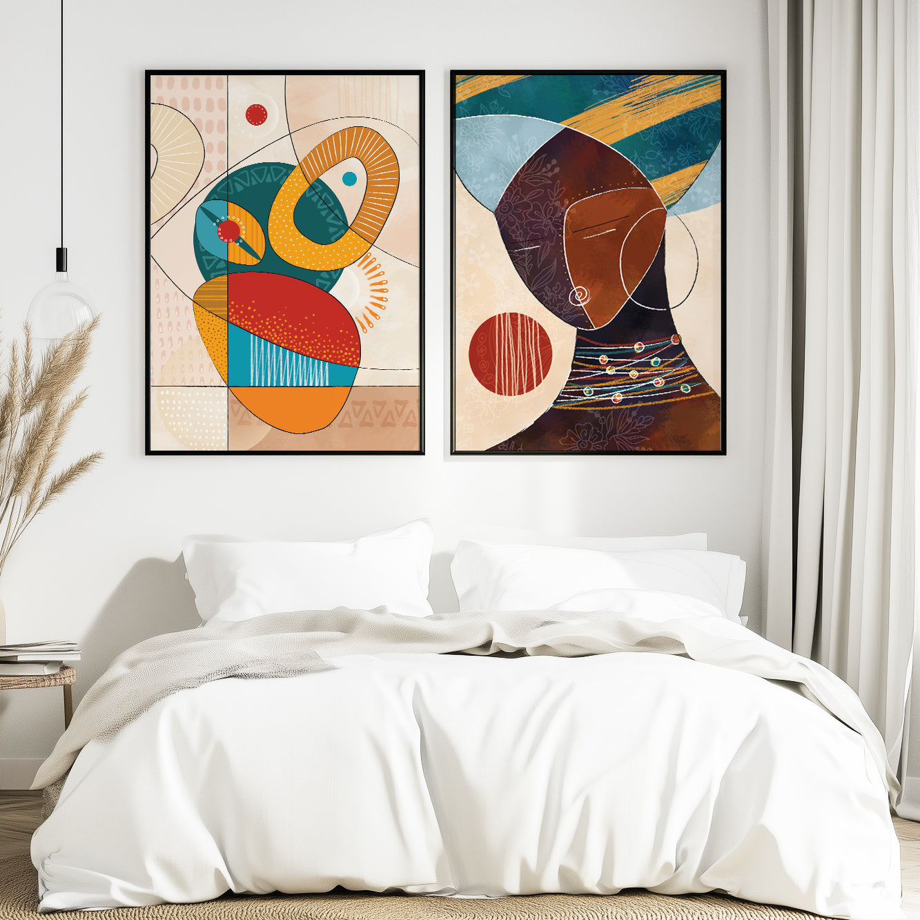 Contemporary colorful African American art set of 2 – black woman portraits for stylish room decor