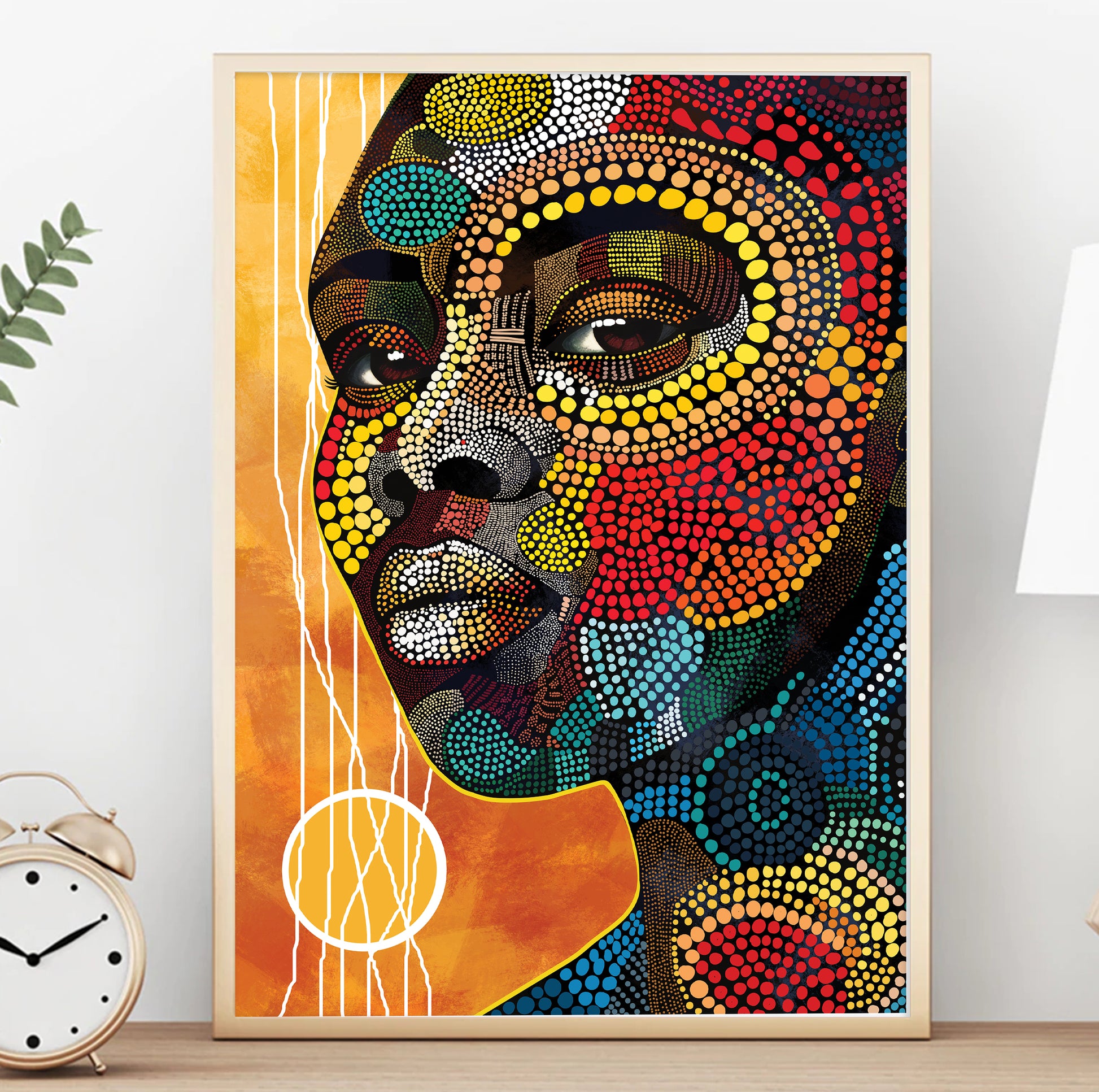 Bright African American art – modern abstract black woman portrait for large aesthetic room decor