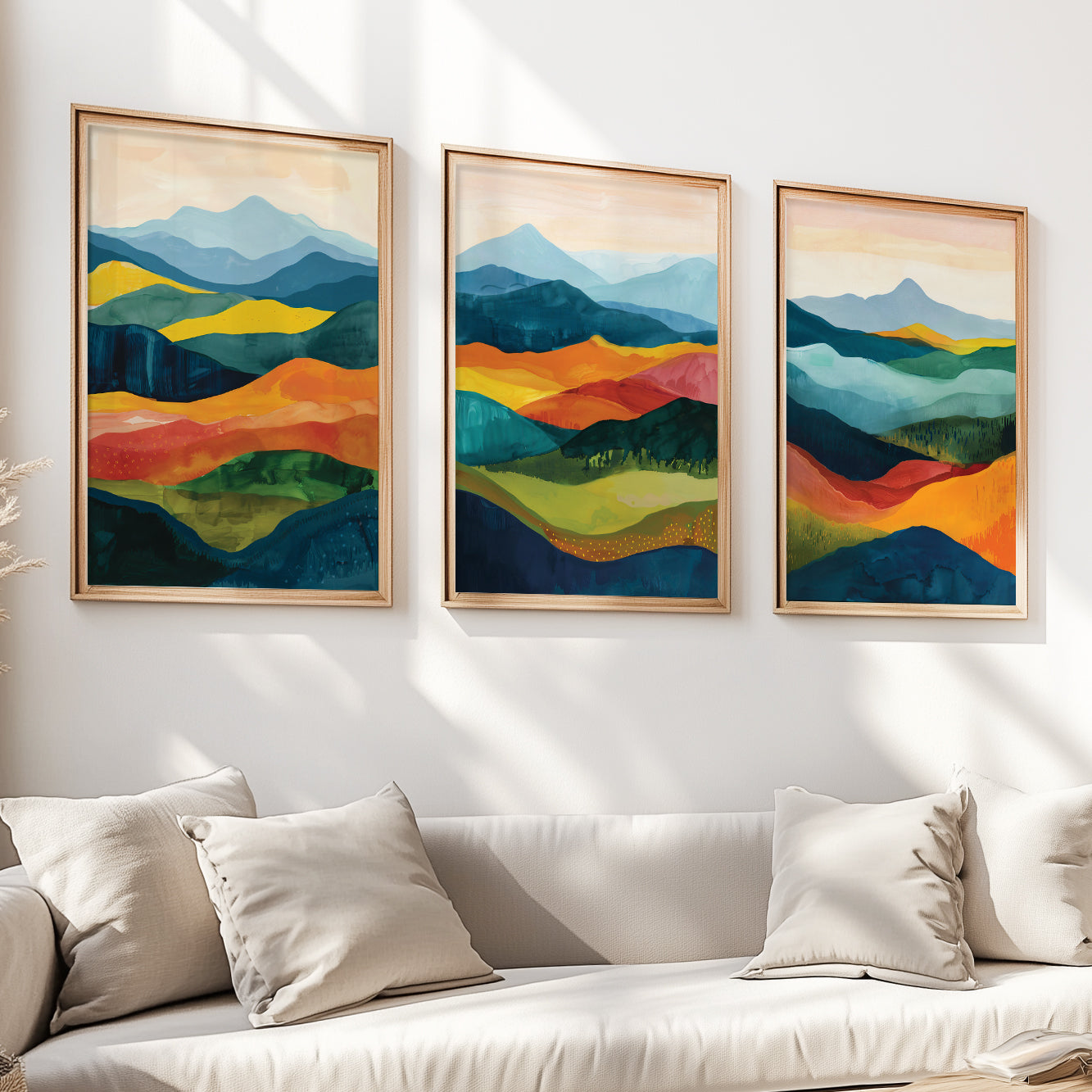 Modern Mountain Wall Art Set of 3 prints – Colorful Abstract Nature Prints 