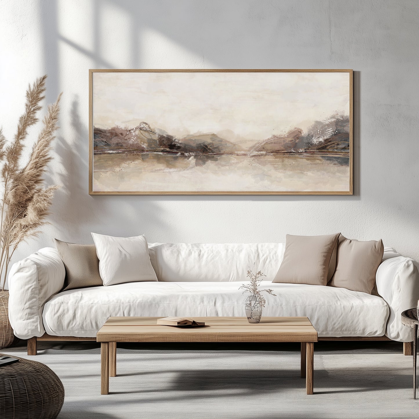 Panorama Neutrale Abstrakte Kunst – Minimalistischer Beige Japandi Druck