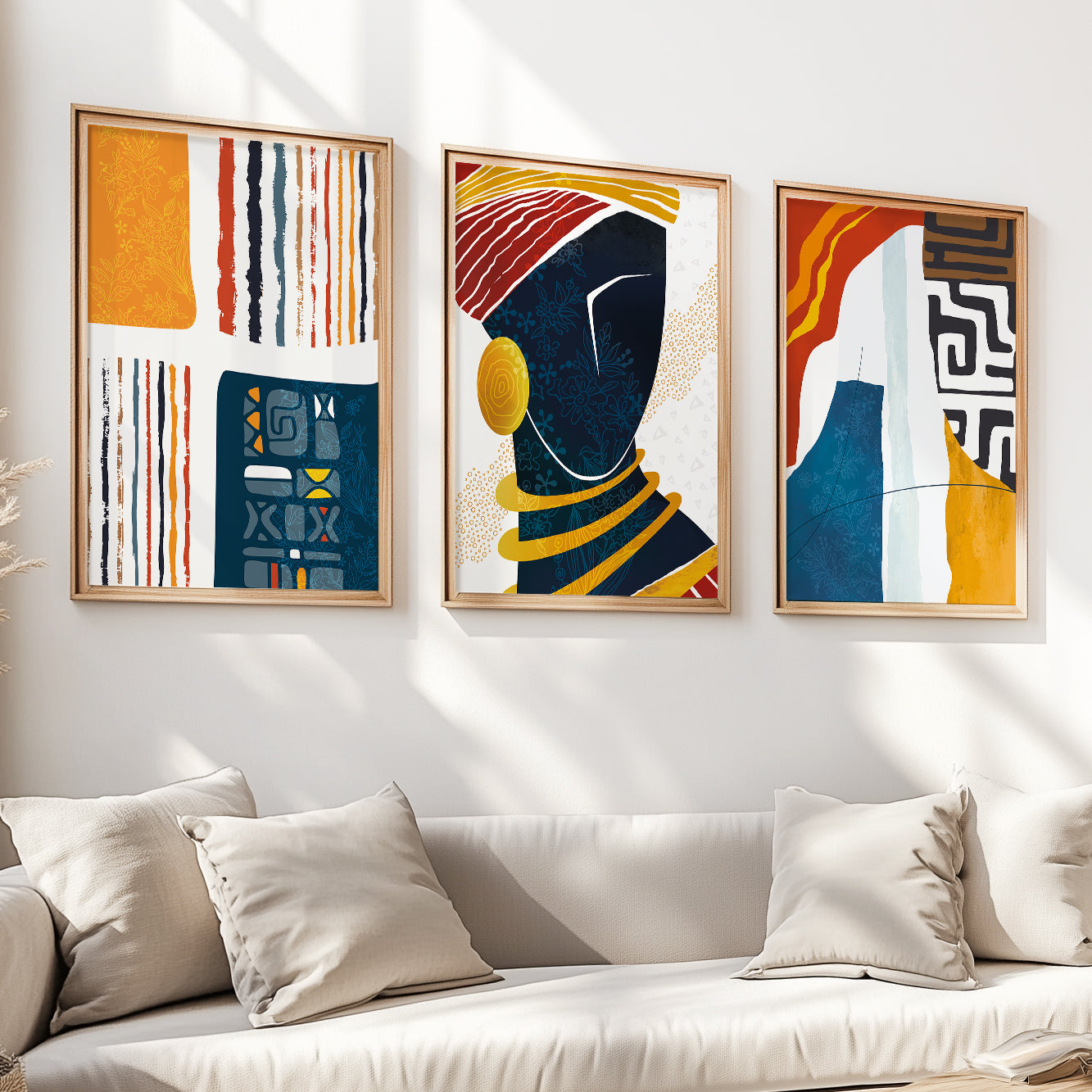 Colorful Black Woman Art Set of 3 – African Abstract Gallery Wall Decor for Home