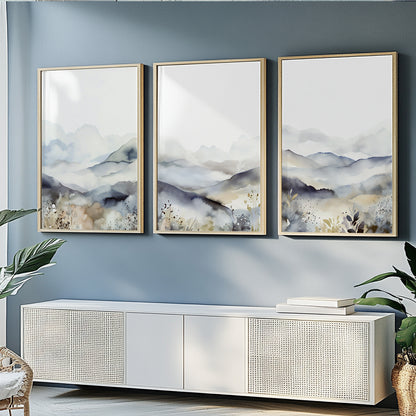 Neutral Abstract Mountain Set of 3 – Mid-Century Minimalist Art