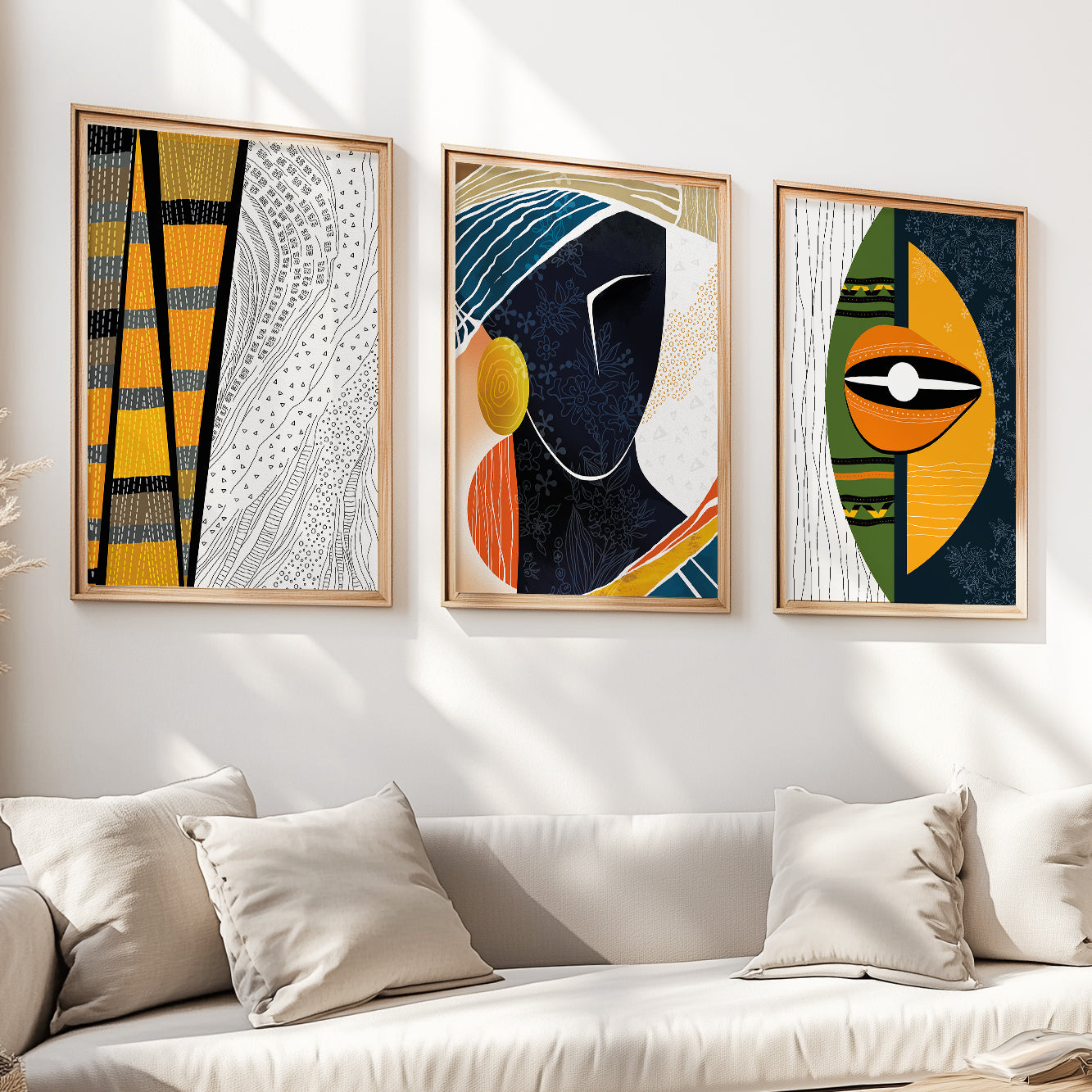 Contemporary African American wall art – abstract black woman portrait set of 3 for aesthetic room decor