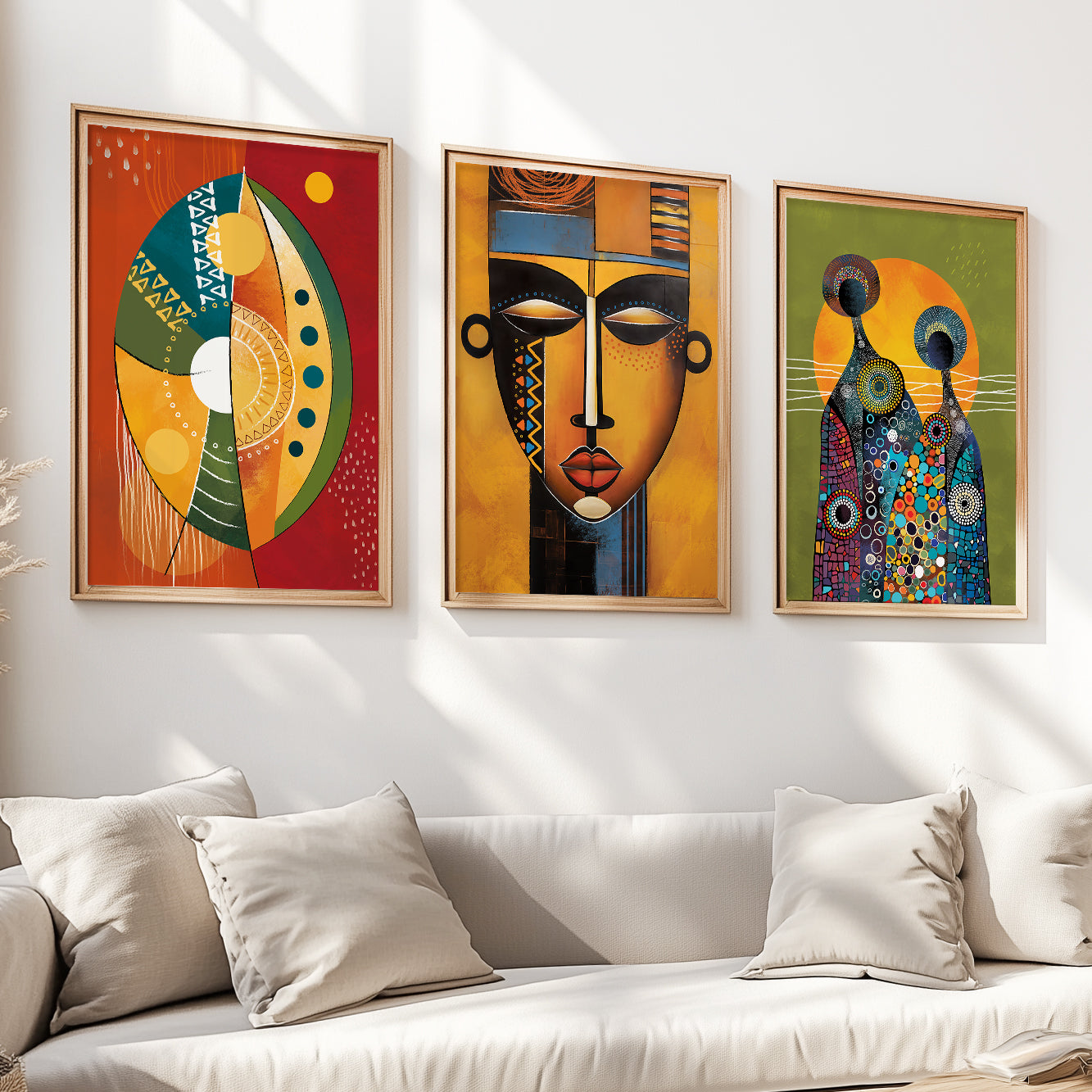 Set of 3 abstract African American prints, black wall art, modern ethnic gallery wall set for bedroom