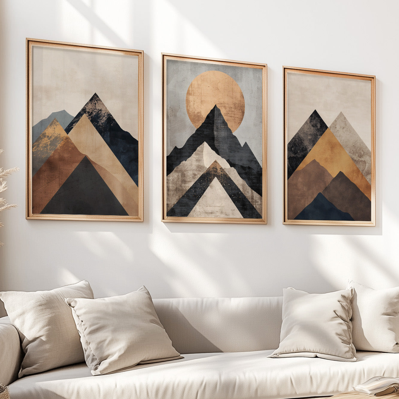 Terracotta Mountain Wall Art Set of 3 Prints – Minimalist Mid Century Modern Aesthetic Poster