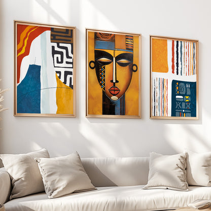 Colorful minimalist African American art set of 3, modern abstract prints for living room or gift