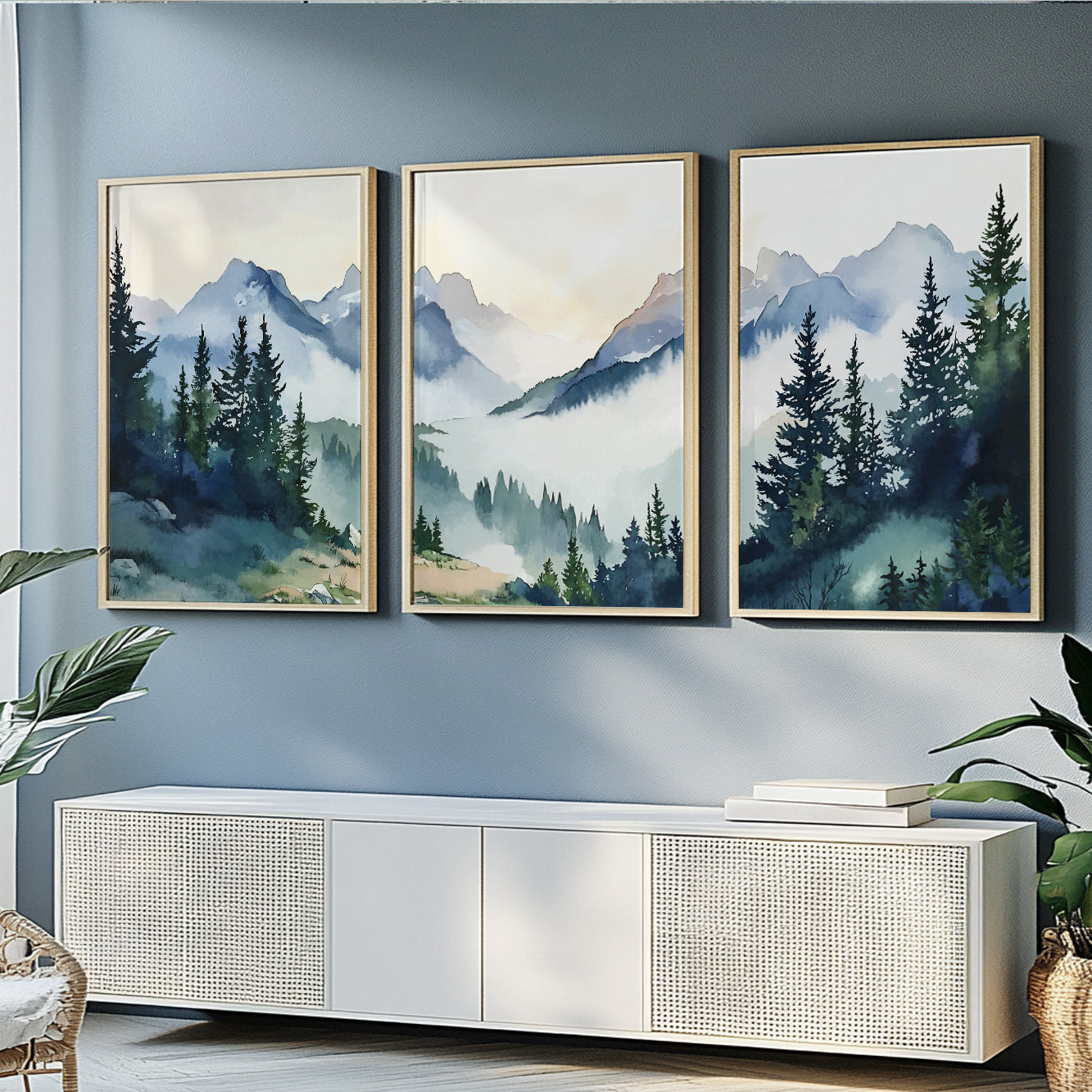 Set of 3 Forest and Mountain Wall Prints – Scenic Landscape Art for Bedroom