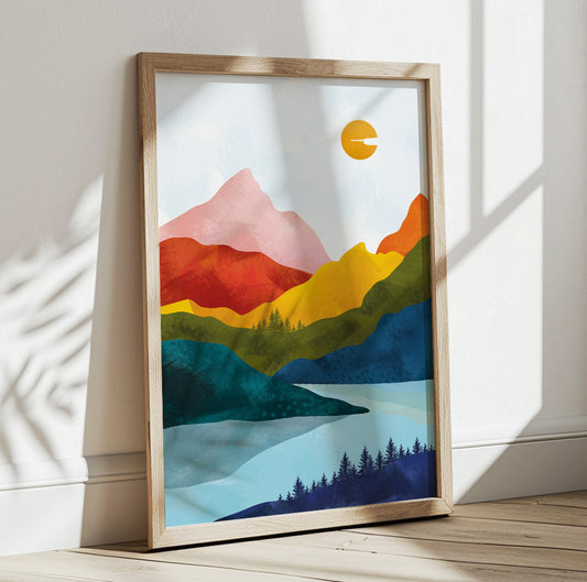 Scandinavian Colorful Abstract Mountains Wall Art – Modern Landscape Decor