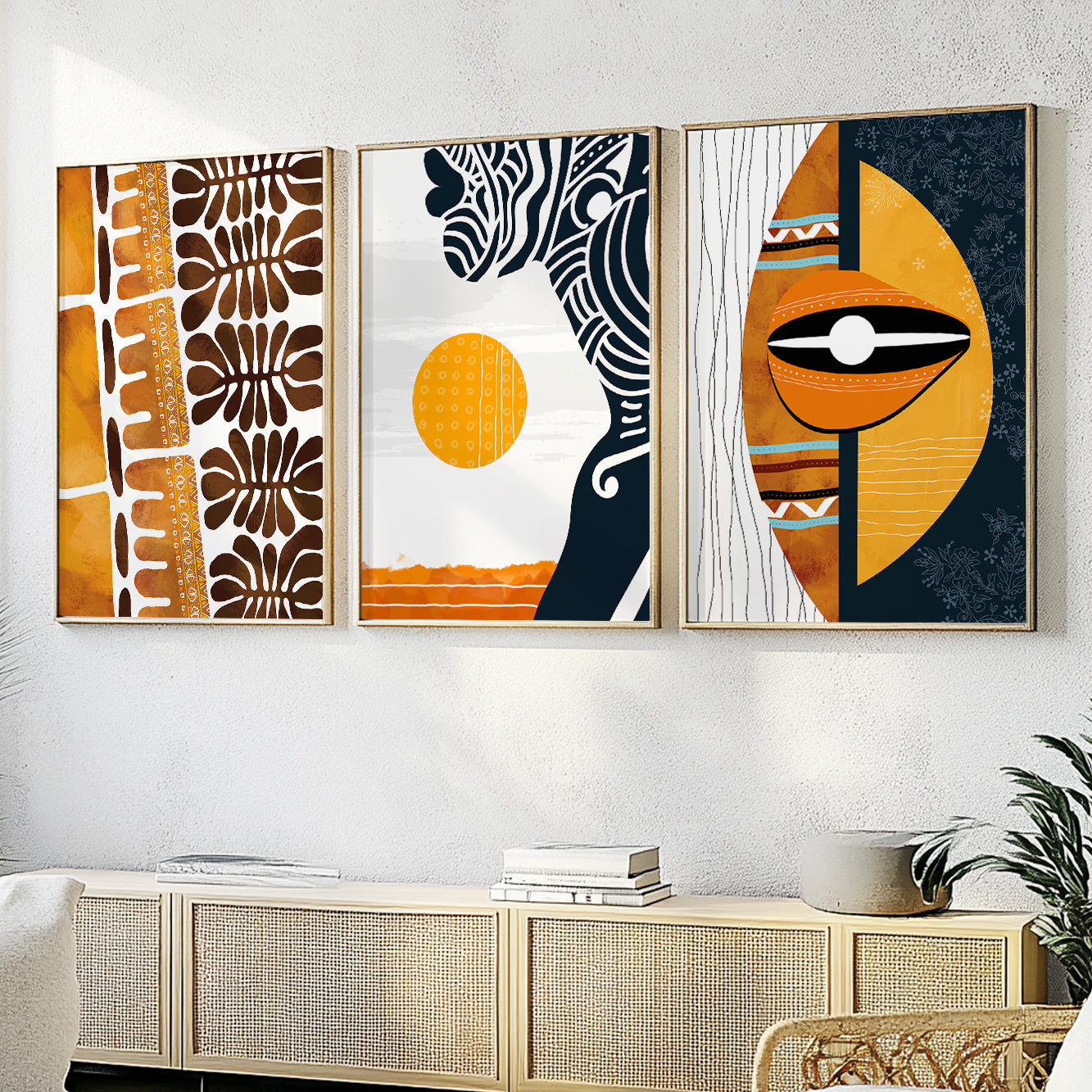 Abstract African wall art set of 3, black woman portrait prints for aesthetic home design