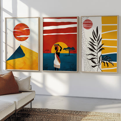 Set of 3 minimalist black woman posters, modern African art for aesthetic wall decor