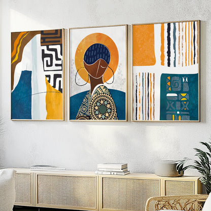 3-piece African American wall art set, colorful abstract ethnic prints for stylish home decor