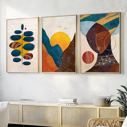 Extra large black woman art – colorful African wall art set of 3 prints, modern contemporary room decor