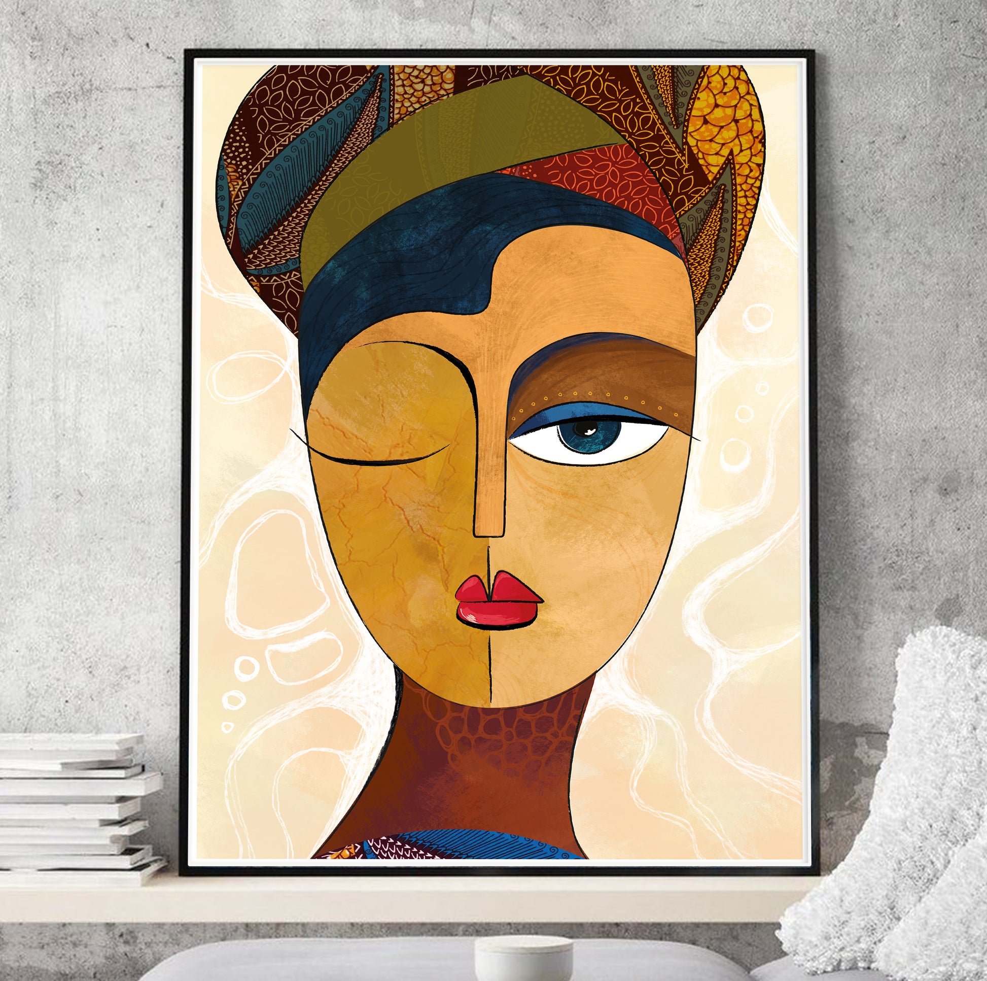 Modern African American art print – black woman portrait, abstract African art painting, minimalist contemporary wall art