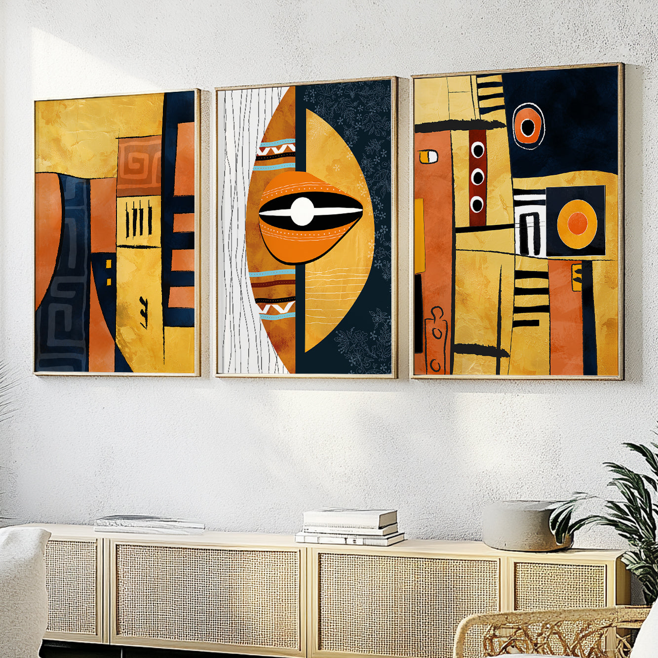 Modern colorful African American art set, 3 minimalist abstract prints for above bed wall