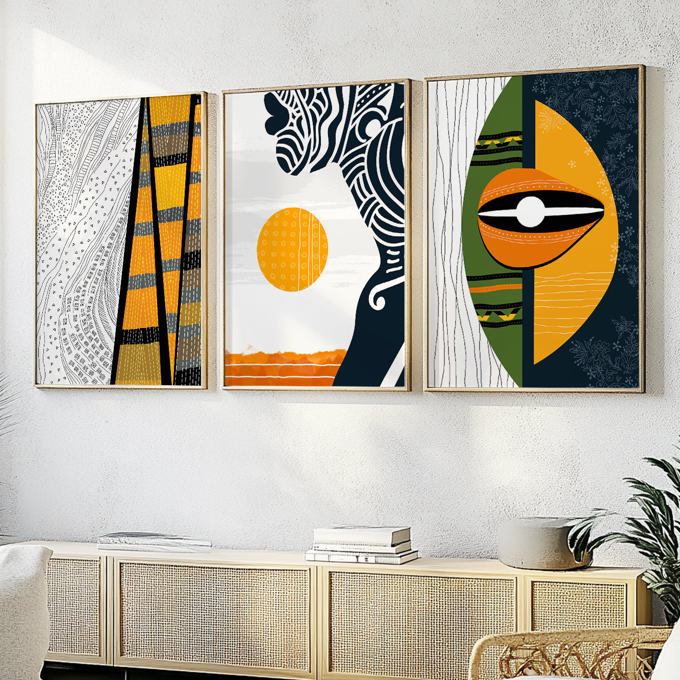 Contemporary African art set of 3, abstract colorful prints of black women for aesthetic decor