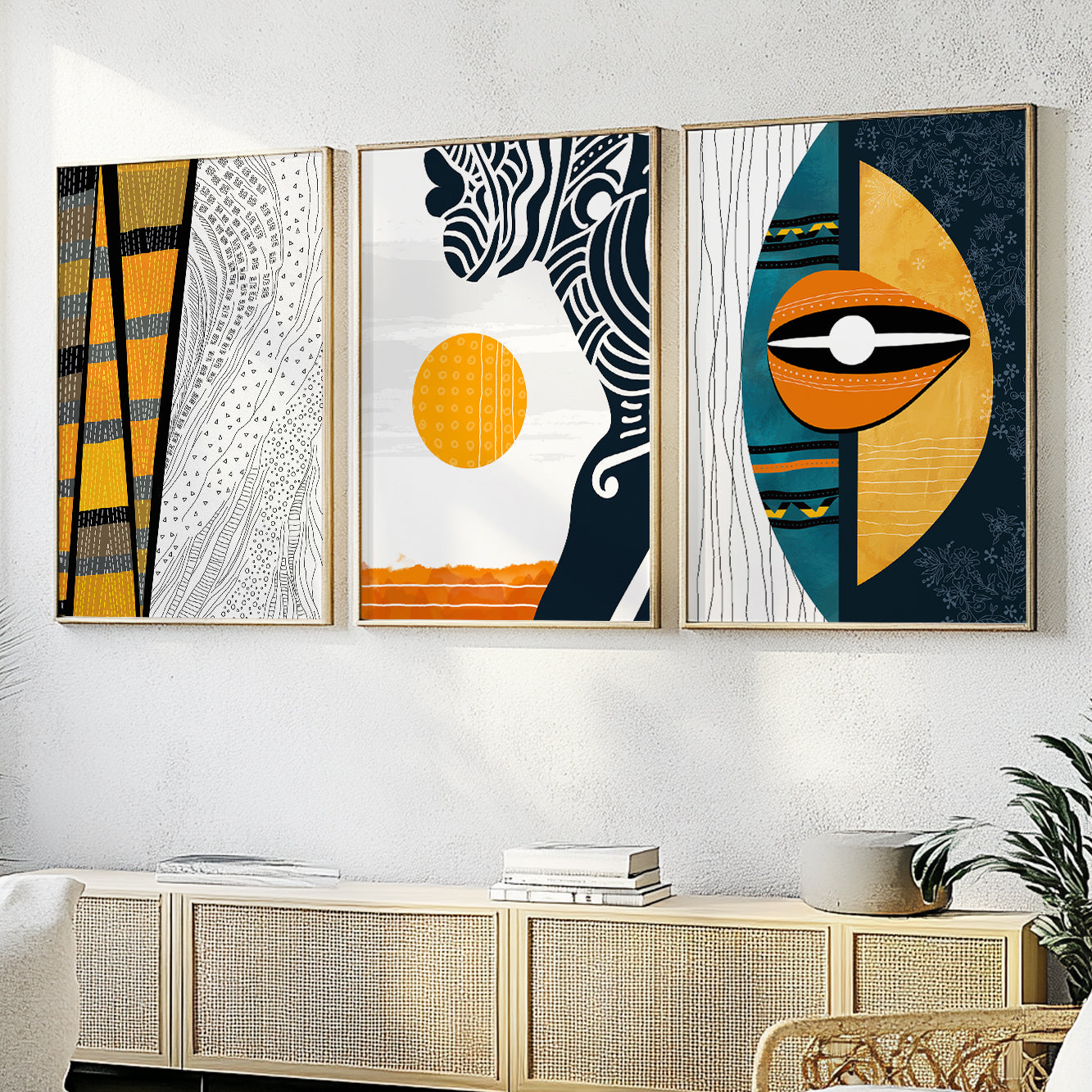 Set of 3 abstract African prints, black woman portrait for modern and aesthetic room decor