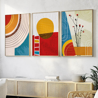 Colorful abstract African wall art set – 3 modern minimalist prints for aesthetic living room or bedroom