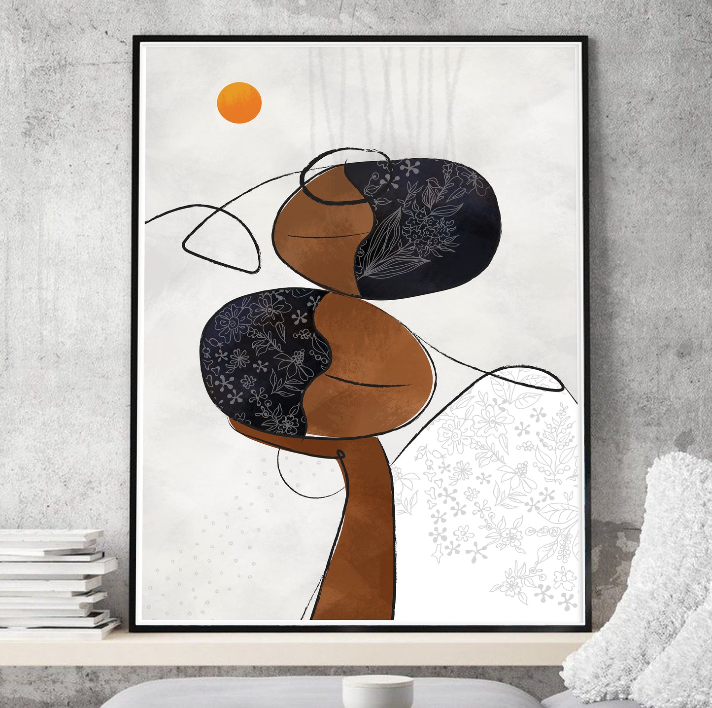 Minimalist black woman portrait – modern neutral African American art print, contemporary ethnic room decor