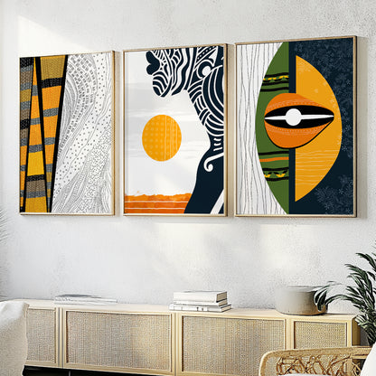 Modern ethnic gallery wall set of 3, abstract African American art prints with vibrant colors for home decor