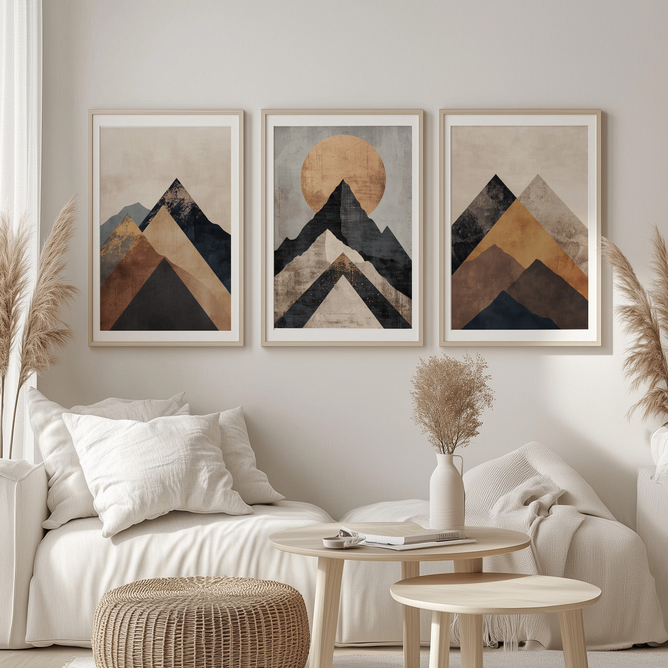 Minimalist Neutral Terracotta Mountain Wall Art Set of 3 – Aesthetic Mid Century Decor