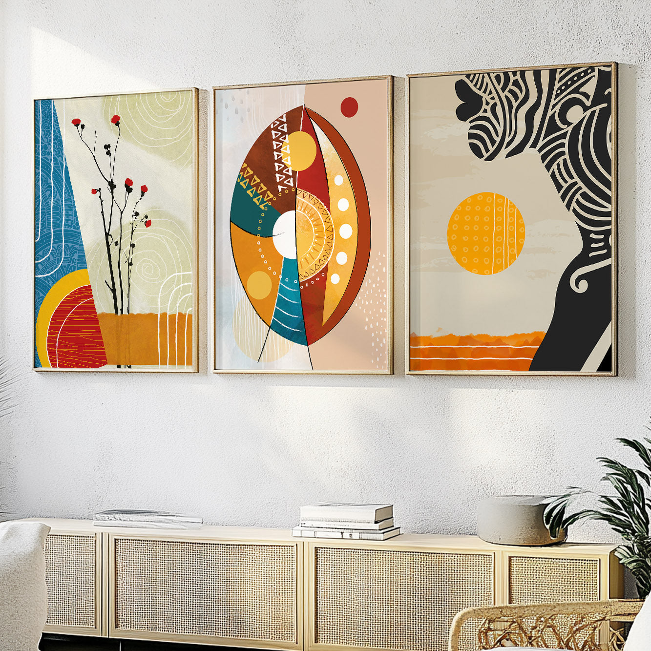 African American wall art set of 3 – contemporary abstract black woman prints for stylish home decoration