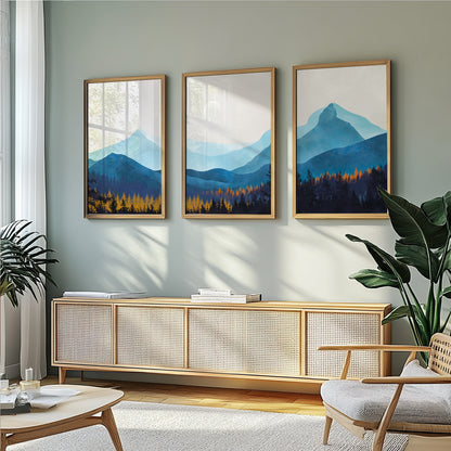 Scandinavian Navy Blue Mountain Wall Art Set of 3 – Abstract Modern Prints