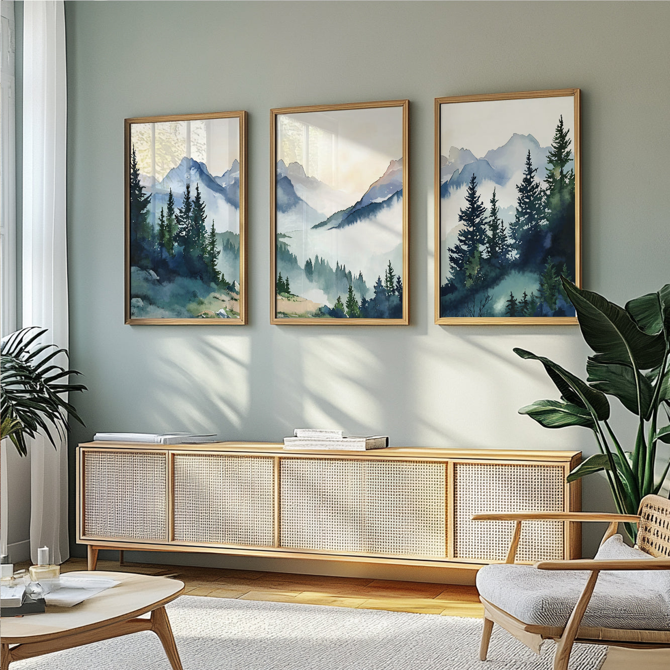 Mountain and Forest Wall Art Set – 3 Nature-Inspired Prints for Room Decor