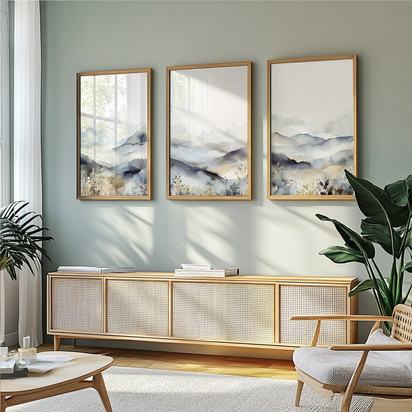 Neutral Abstract Mountain Set of 3 – Mid-Century Minimalist Art