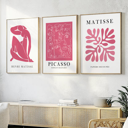 Pink Matisse set of 3 prints. Minimalist mid century gallery wall set, vintage trendy wall art, Henri Matisse print,  aesthetic room decor