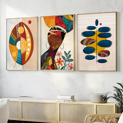 Colorful Modern African Art Set of 3 – Abstract Wall Decor for Minimalist Rooms