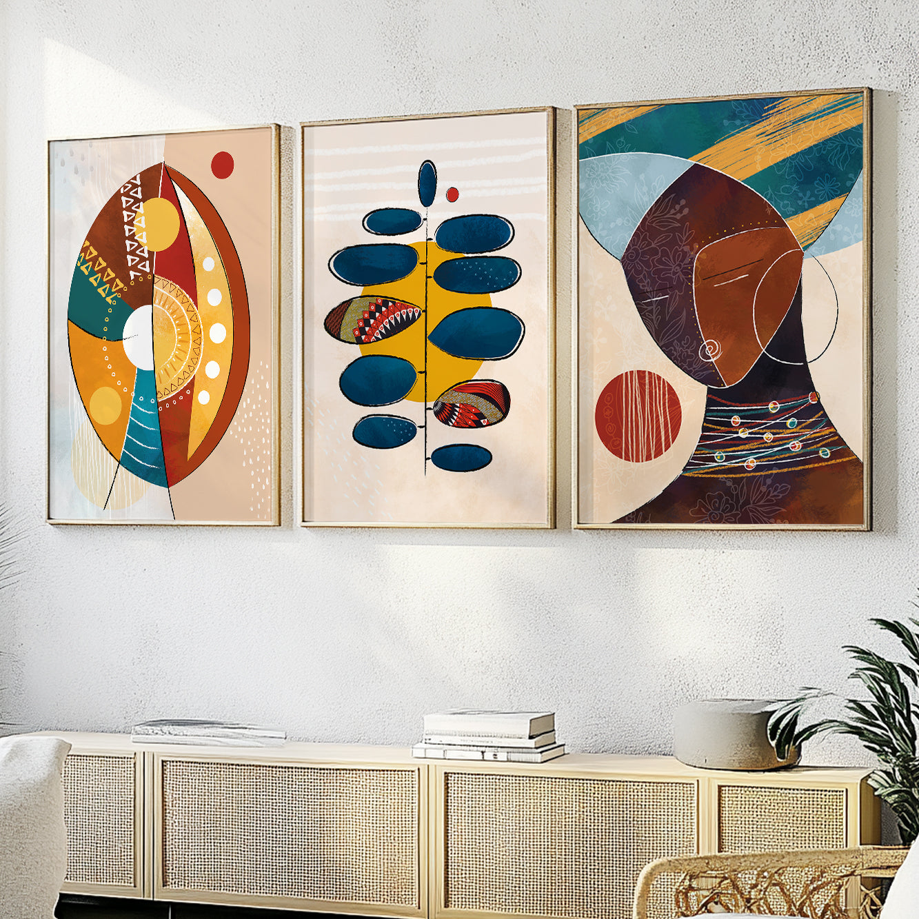 Vibrant abstract African American art, set of 3 prints for stylish home office or hallway decor