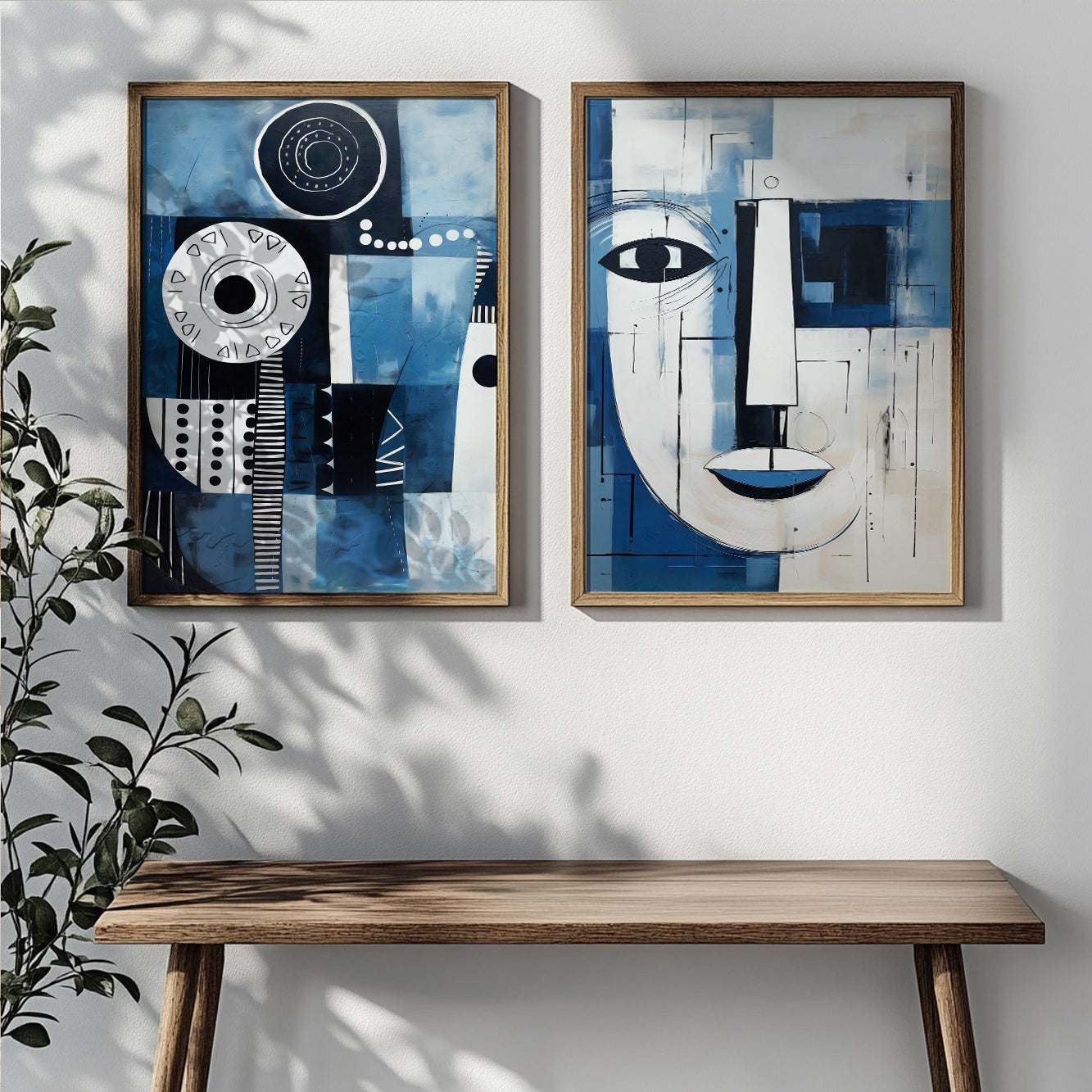 Set of 2 Navy Blue African American Art – Minimalist Male Portraits