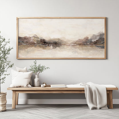 Panorama Neutrale Abstrakte Kunst – Minimalistischer Beige Japandi Druck