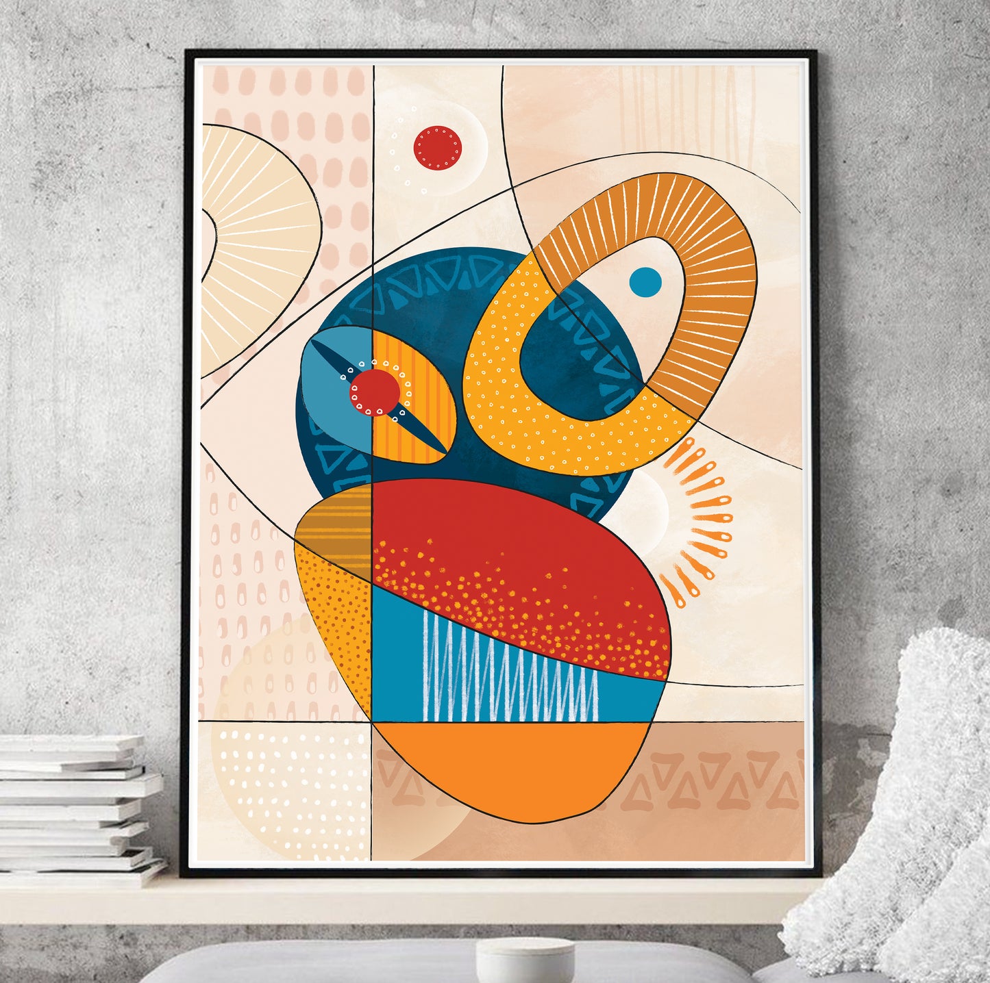 Contemporary abstract African art print – colorful living room decor, minimalist ethnic pattern poster