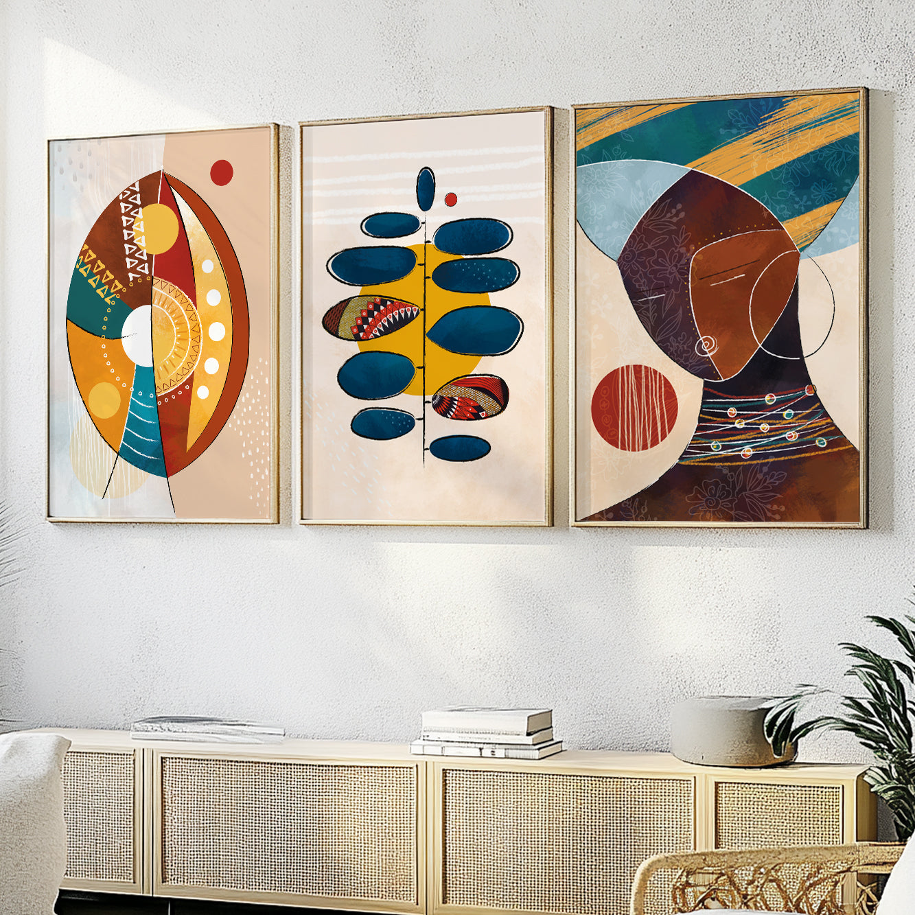 Modern Colorful African Art Set of 3 Prints: Abstract Black Woman Gallery, Minimalist Above Bed Decor