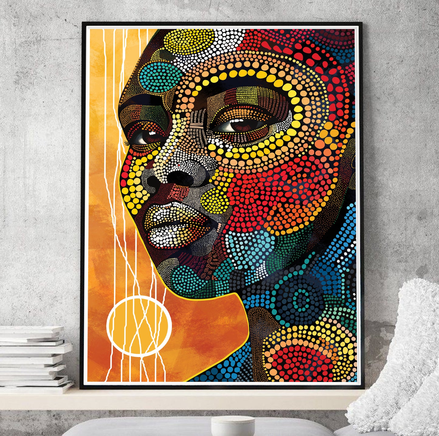 Modern abstract black woman portrait print – minimalist girly art for extra large above bed decor