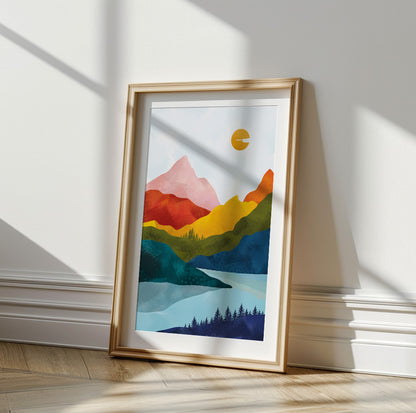 Modern Nordic Abstract Mountain Print – Scandinavian Colorful Wall Art