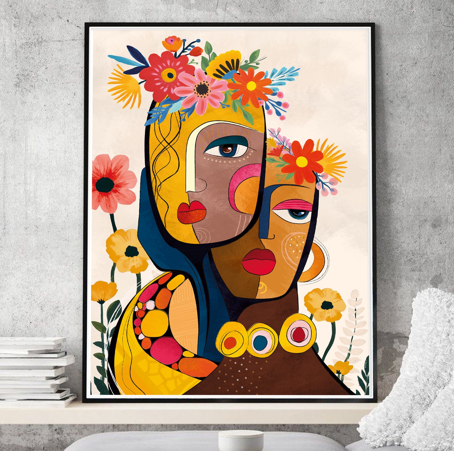 Contemporary African wall art – modern abstract black woman portrait for aesthetic room decoration