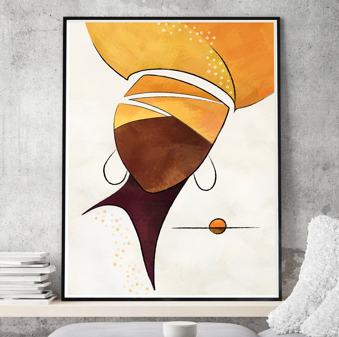 Black woman portrait – modern African American minimalist wall art, abstract female figure decor for aesthetic interiors