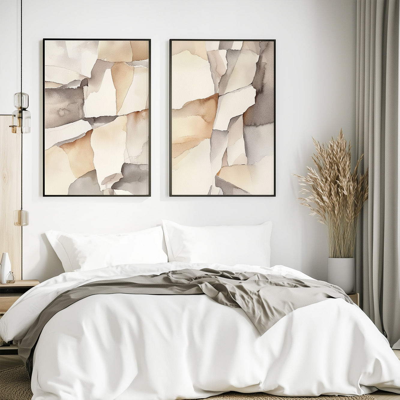 Neutral Abstract Art Set of 2 – Modern Minimalist Nordic Decor