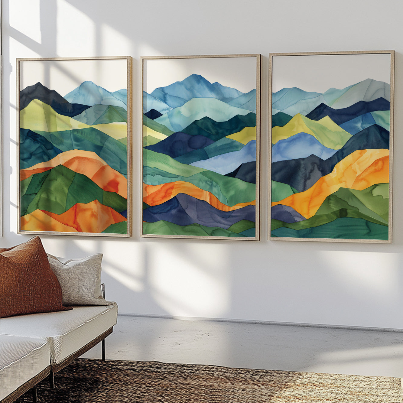 Large Colorful Mountain Prints Set of 3 – Abstract Mid Century Modern Art for Aesthetic Room