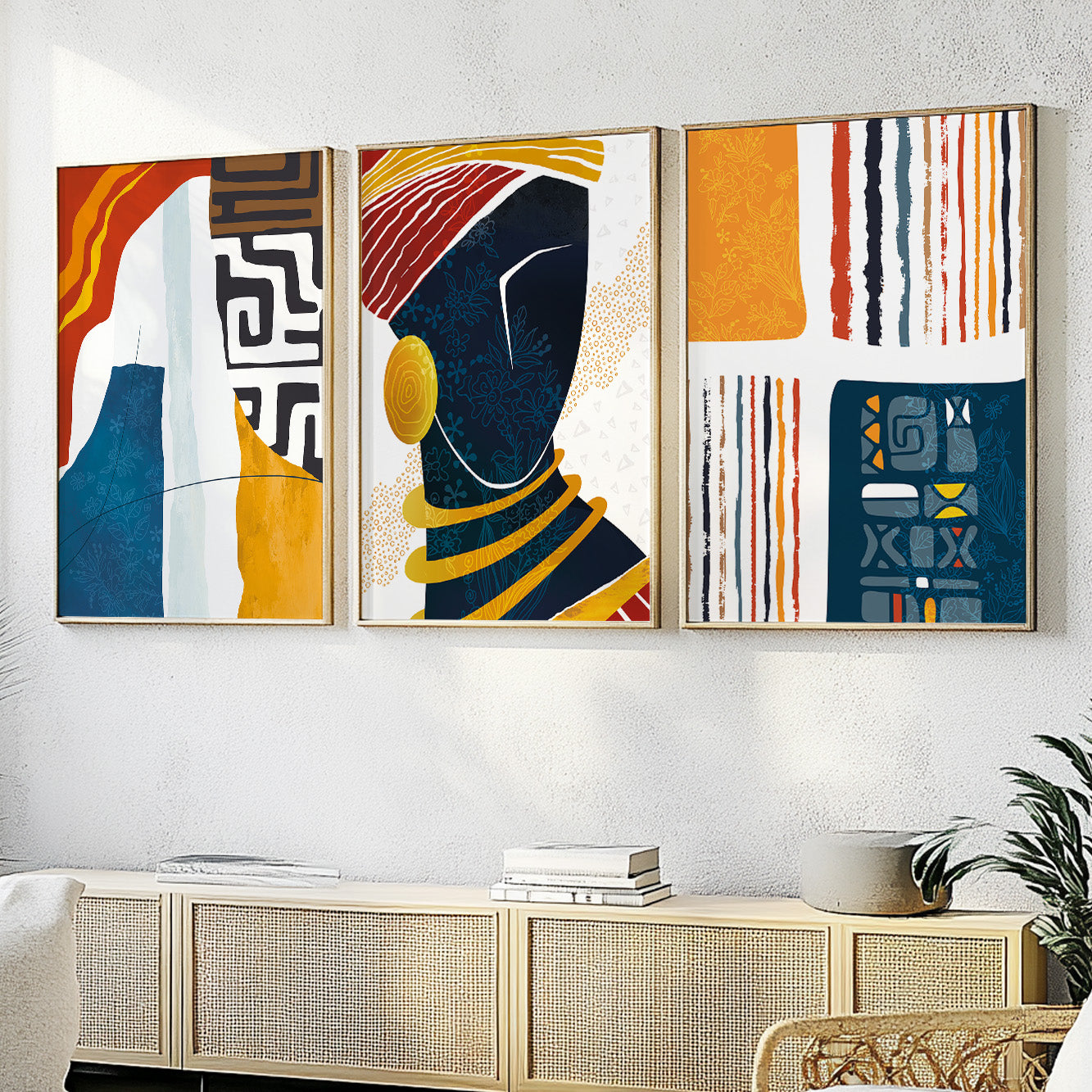 Tribal African woman portrait set – contemporary colorful wall art prints for stylish home decoration